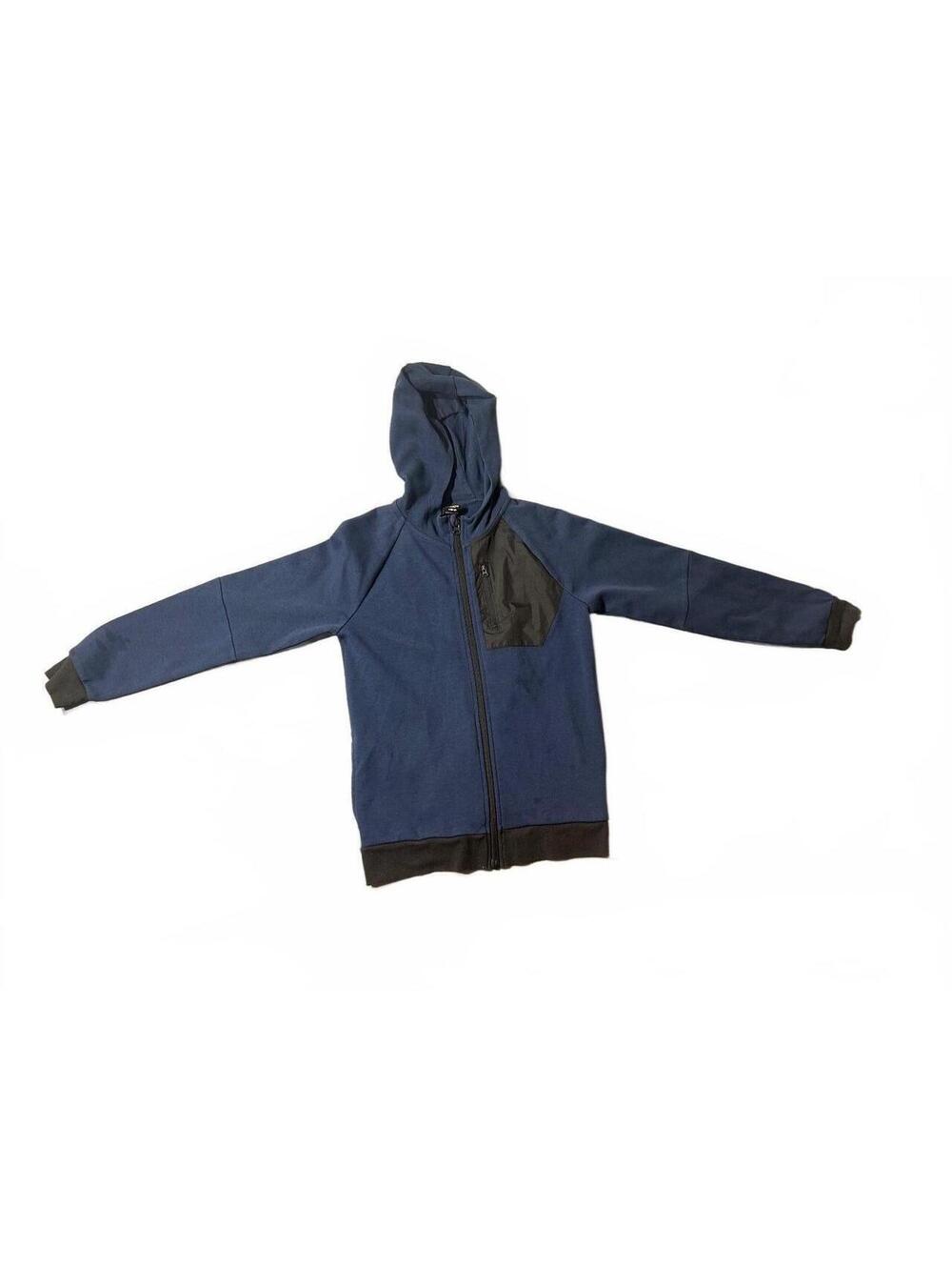 Athletic Blue and Black Hooded Zip-Up Sweatshirt